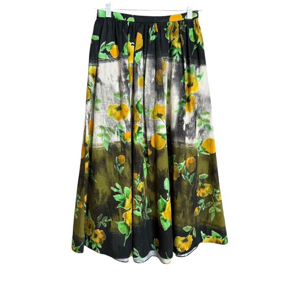 ZARA Floral Print Midi Skirt High Waisted Size S 100% Cotton Zip Side Closure - Picture 6 of 9